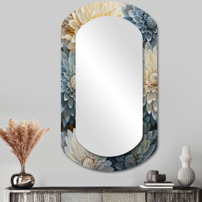 «Mums Blue and White Elegance», décorations murales en métal «Mums» - miroir mural traditionnel irrégulier
