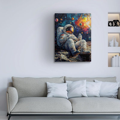 Coloré, astronaute amusant, espace extra-atmosphérique, décoration de chambre à coucher pour chambre de garçon, galaxie graffiti Banksy, art mural sur toile céleste, impressions modernes, affiches, peinture pour le salon, chambre à coucher (16 po x 24 po)