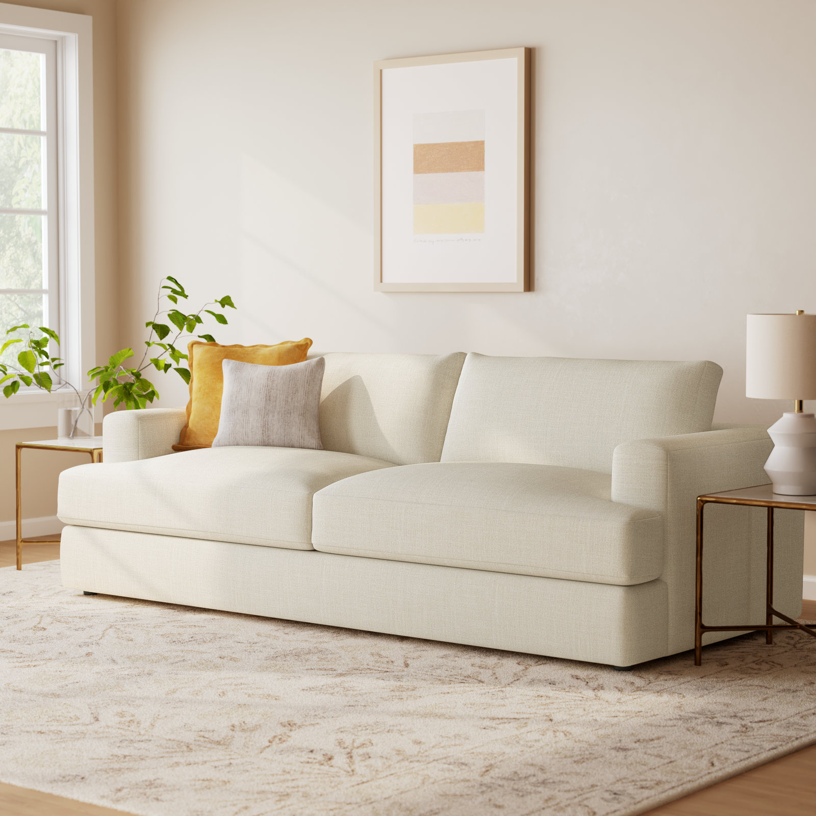 Cayden 96'' Upholstered Sofa, Conversation Pearl Basketweave
