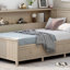 Lit de jour simple en bois avec tablettes de rangement et 3 tiroirs, lait blanc antique