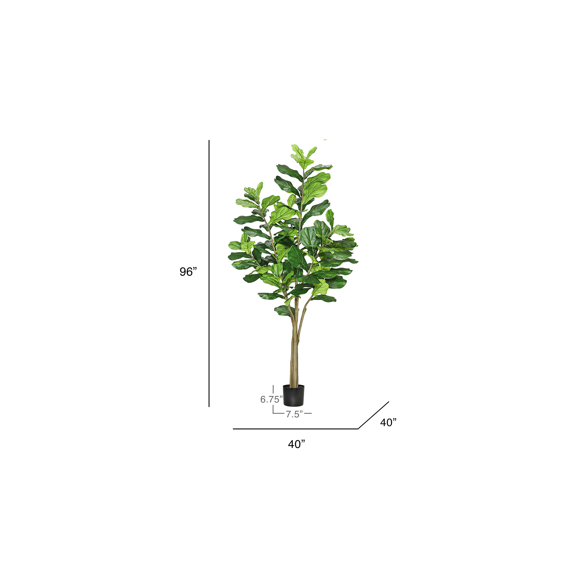 Faux Fiddle Leaf Fig Tree in Pot, 96"  x 40"