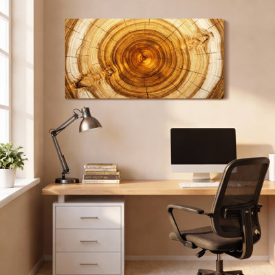 Ensemble de 1 tableau sur toile tendue imitant les cernes d'un arbre et le grain du bois