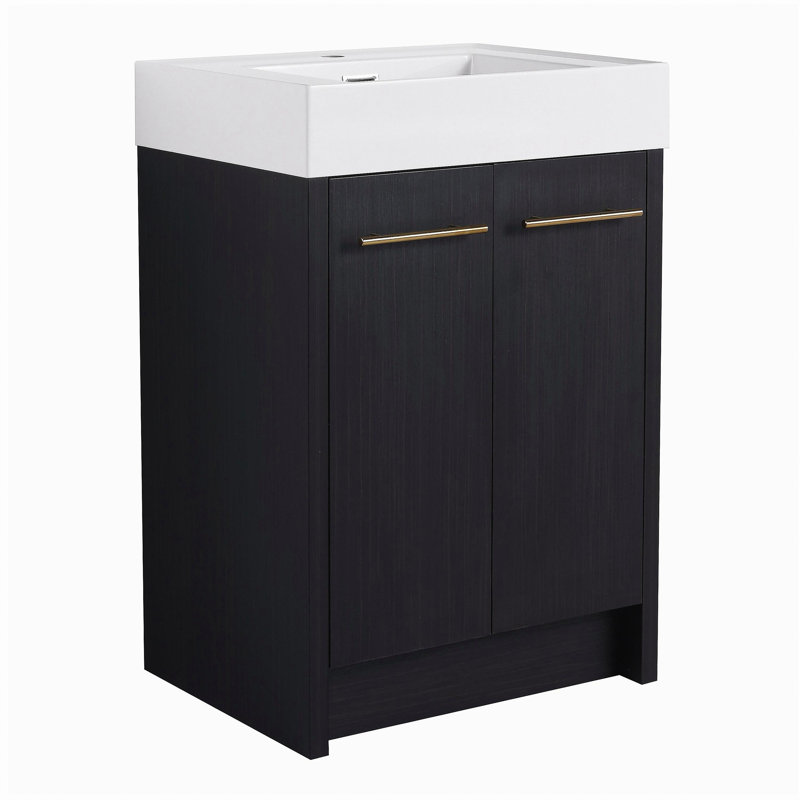 Meuble-lavabo indépendant de 24 po avec comptoir en résine et porte à fermeture en douceur