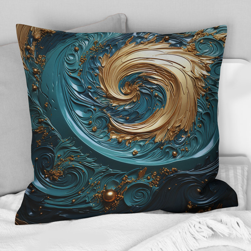Coussin Teal Majestic Motion I - Abstract Spirals