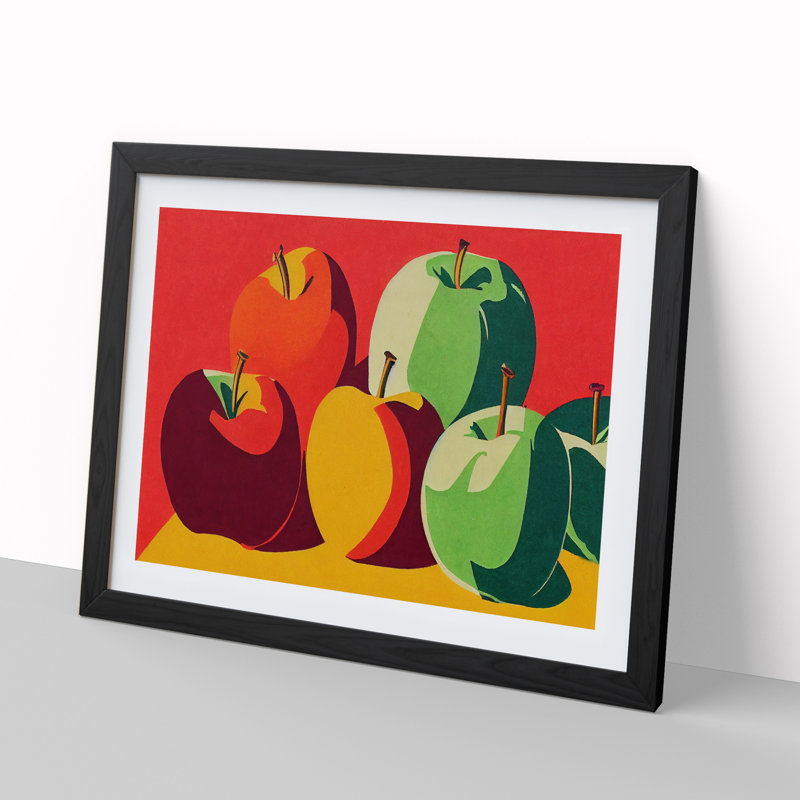 Pop Apple Fruit Vol.2 Abstract - Single Picture Frame Print, Black, 25cm H x 34cm W x 2cm D