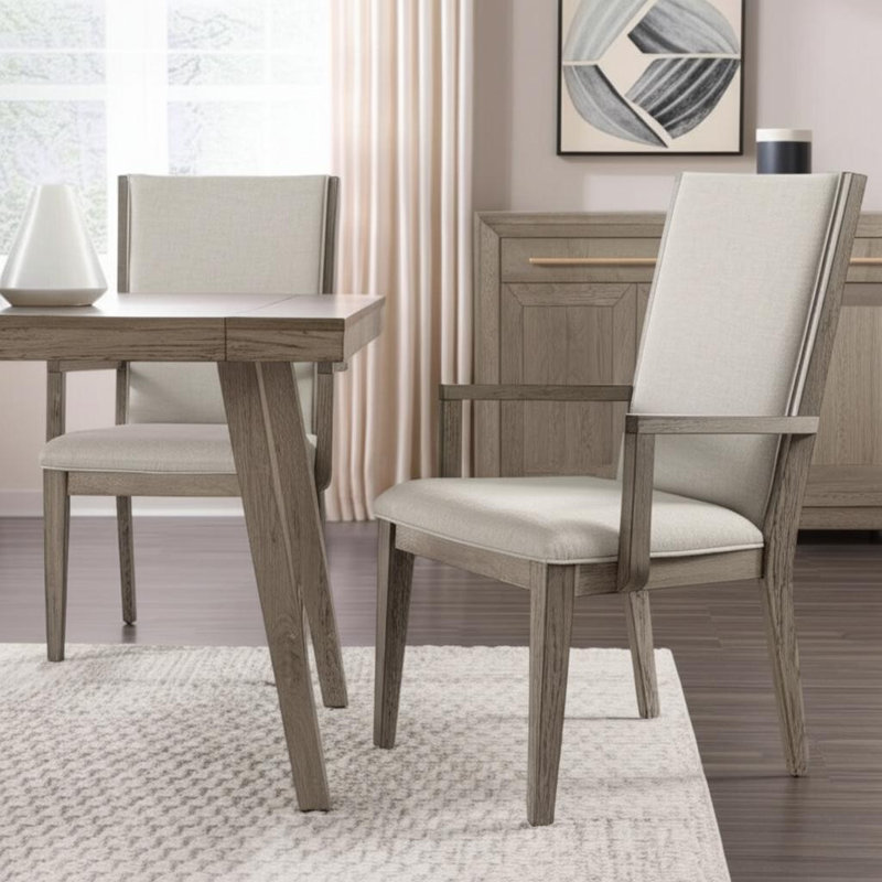 Ensemble de deux fauteuils de salle à manger en tissu gris et bois massif