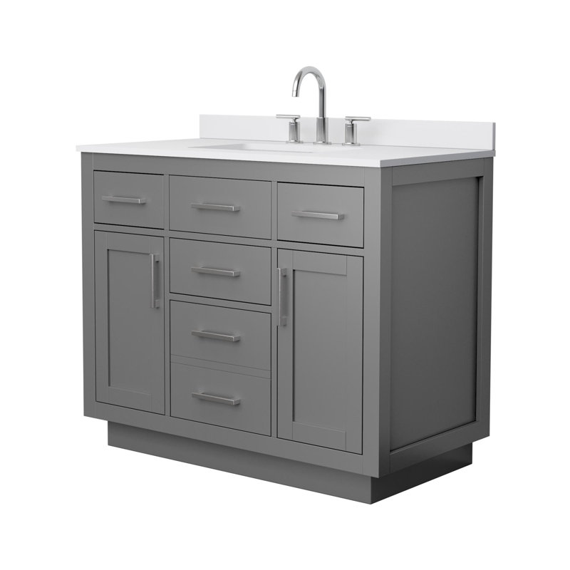 Ensemble de meuble-lavabo simple Beckett, Gris foncé avec bordure en nickel brossé, Or brossé, Quartz Giotto