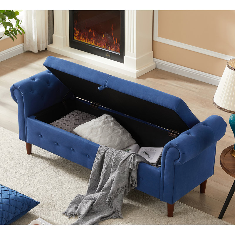 Repose-pieds de rangement rectangulaire 63 po Jamii-Leigh, 100 % polyester bleu