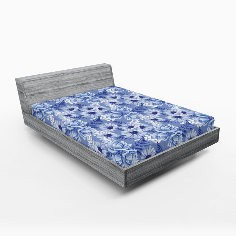 Drap-housse Ambesonne, Bleu ciel,, bleu, lavande foncé / floral, Drap-housse très grand californien