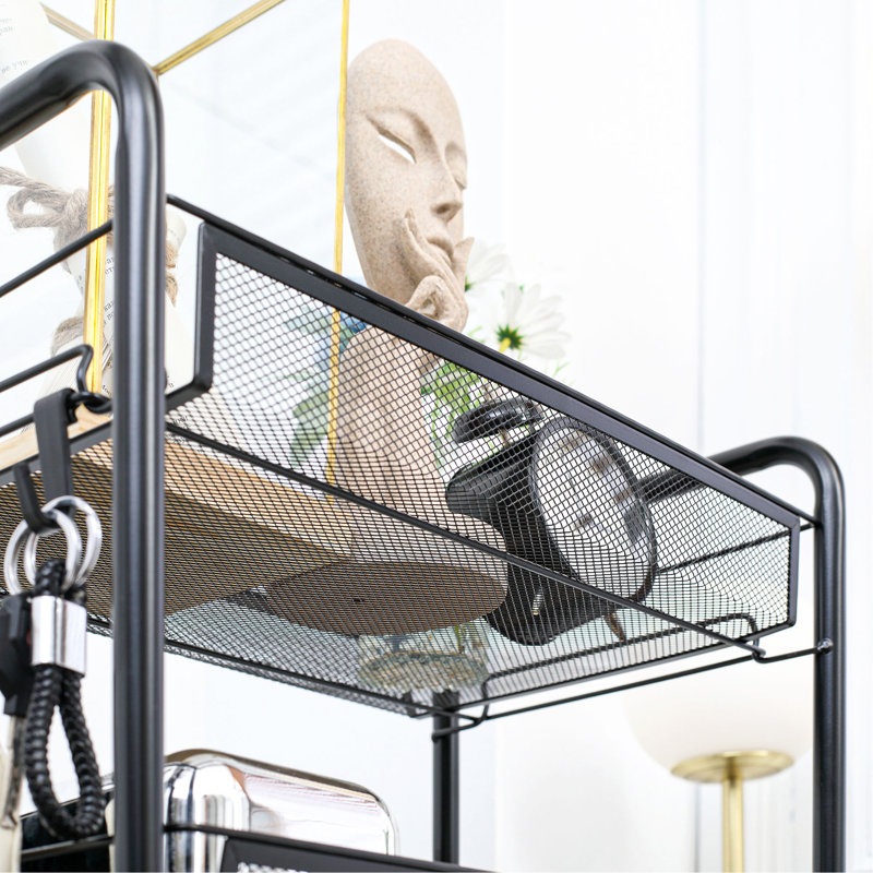 5 Tier Utility Rolling Cart, Metal Storage Cart, Kitchen Cart With Removable Mesh Baskets, For Living Room, Laundry, Garage And Bathroom, Black