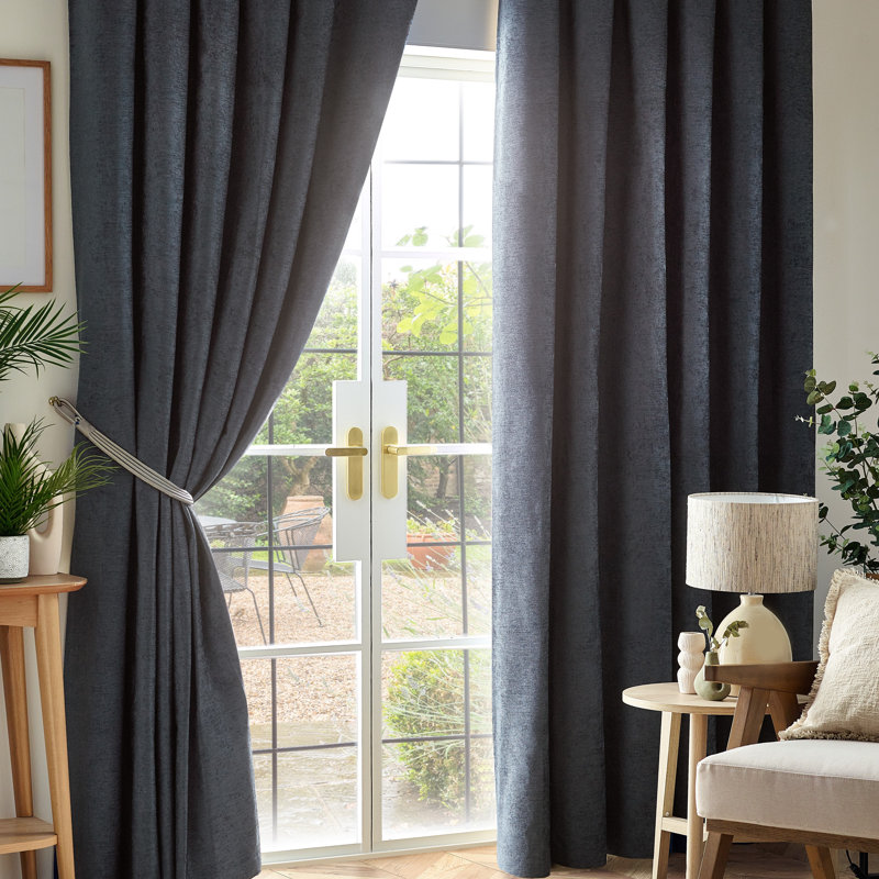 Eilfried Chenille Pencil Pleat Taped Top Curtains, 168cm Width x 137cm Drop, Grey
