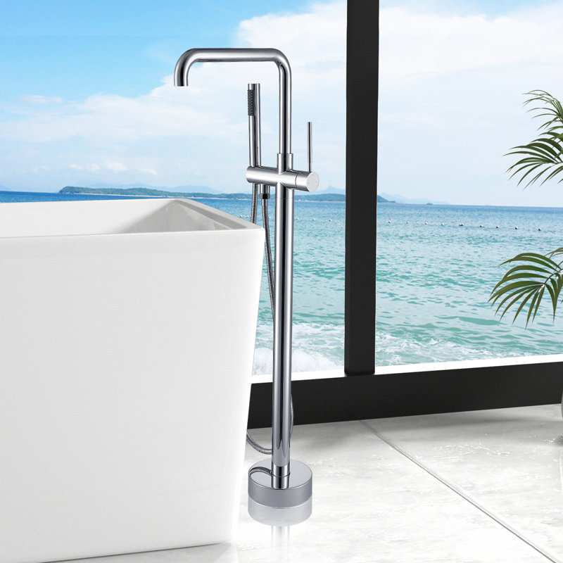 Robinet de baignoire autoportant avec douche à main -. . Fabrication en métal solide pour la longévité. Nettoyage complet du corps entier. Style contemporain et compact. 6,23 po de largeur,