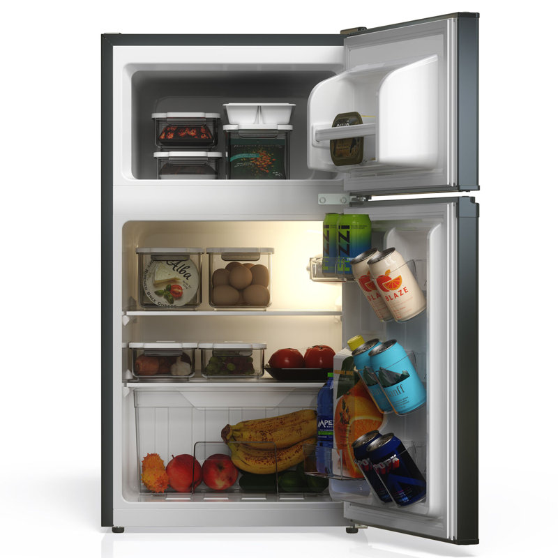 3.1 Cu. Ft. Double Door Refrigerator Black with Freezer, Black
