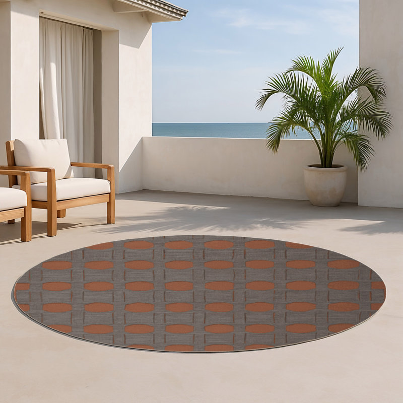 Tapis gris intérieur et extérieur Trellis, Rond 5 pi