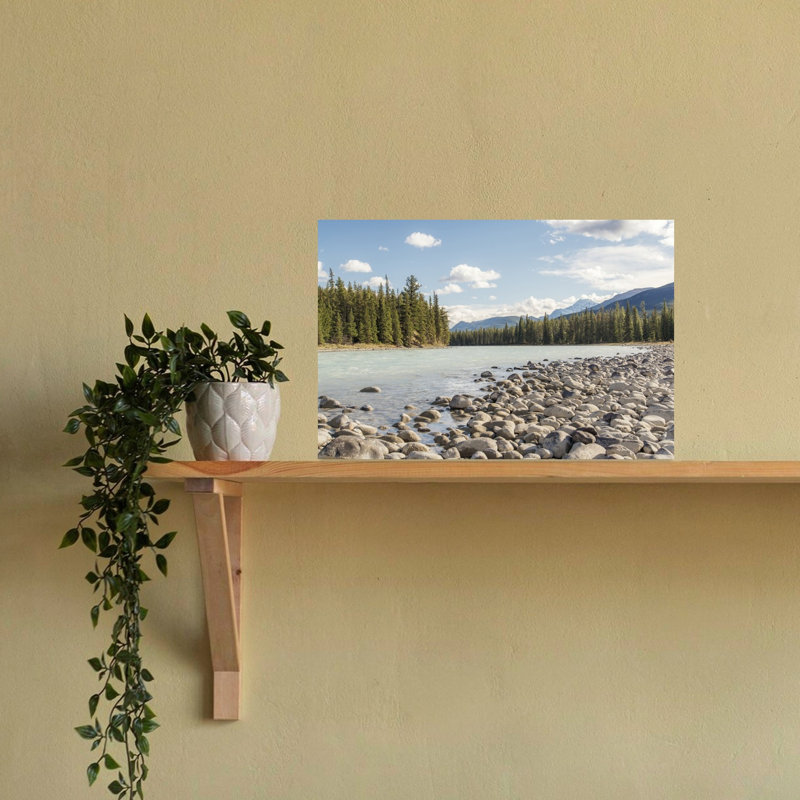 Serene Mountain River Shore Peaceful Serene Tranquil Forest Landscape Wall Art Print 1 Piece Wrapped Canvas Wall Art