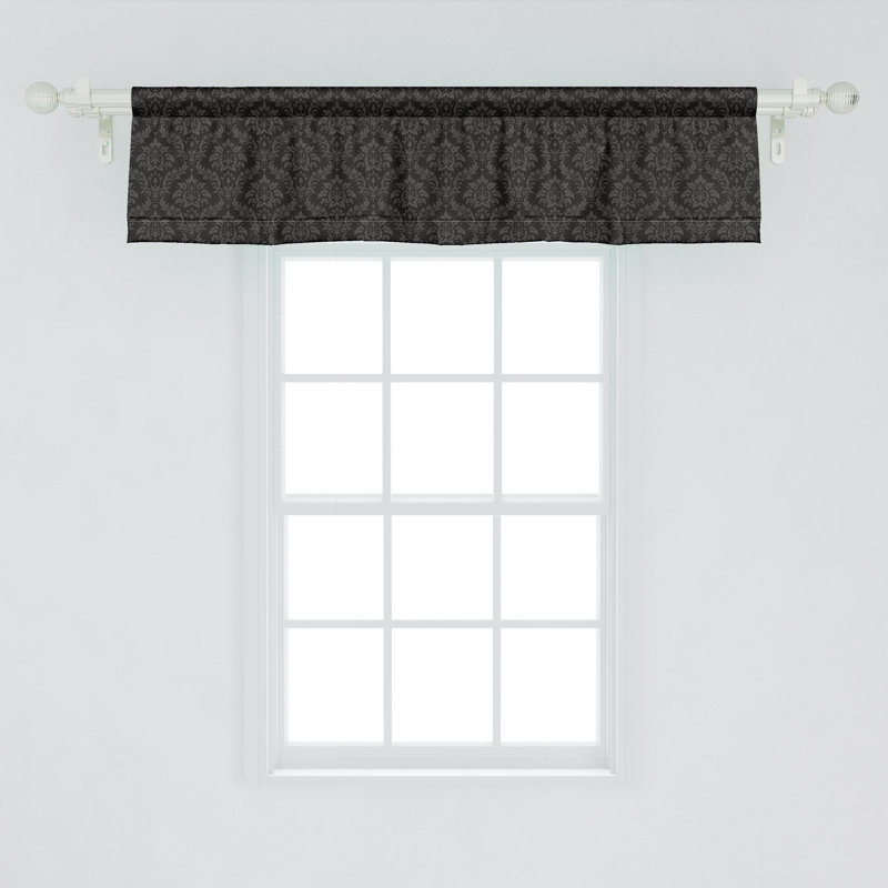 Grey and Taupe Damask Pattern Satin Rod Pocket Valance