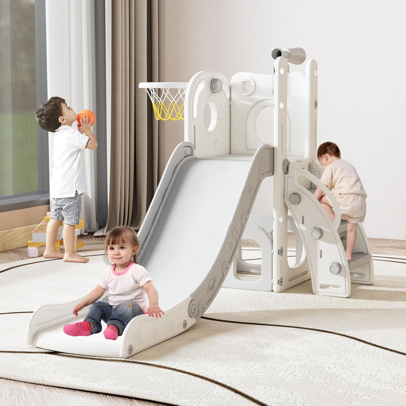 kinbor 6 in 1 Toddler Slide, Kids Slide for Toddler 1-3, in/Outdoor, White
