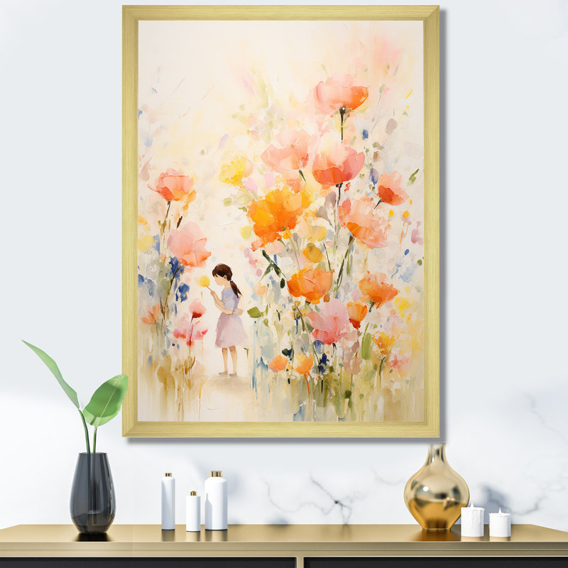 Whimsical Kids Floral Haven I - Art mural pour enfants, Encadrement doré, H 44 po x l 34 po x P 1,5 po