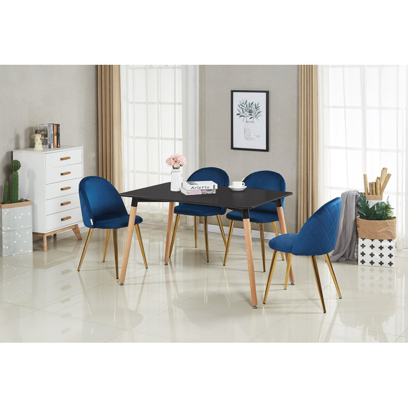 Heavener Modern Velvet Dining Chair - Ergonomic Upholstered Curved Back with Gold Metal Legs - Side Chair for Kitchen Living Room Dining Room - Single