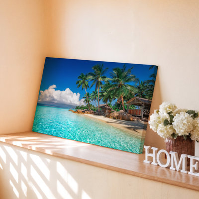 Impression sur toile de plage tropicale transparente palmiers d'eau sable et ciel bleu pour le salon, la chambre à coucher, le bureau, le couloir, le vestibule, le mur de la galerie et la décoration moderne