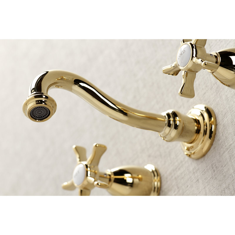 Kingston Brass Hamilton Two-Handle 3-Hole Wall Mount Bathroom Faucet, Polished Brass