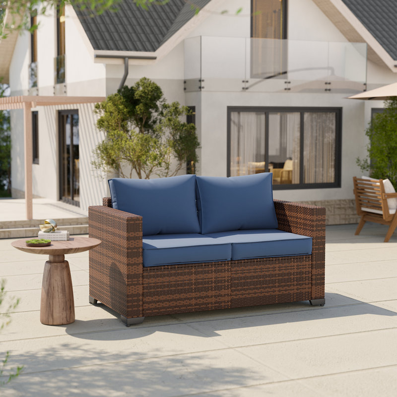 Sofa deux places en osier pour terrasse, Bleu