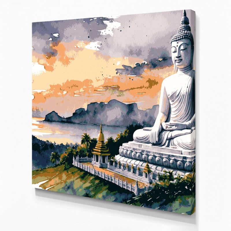 Art mural sur toile beige avec cités, villes, Thaïlande, H 12 po x l 12 po