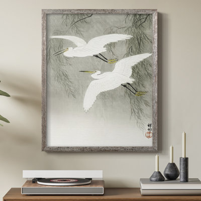«Koson's Flying Herons I», reproduction encadrée - bois massif