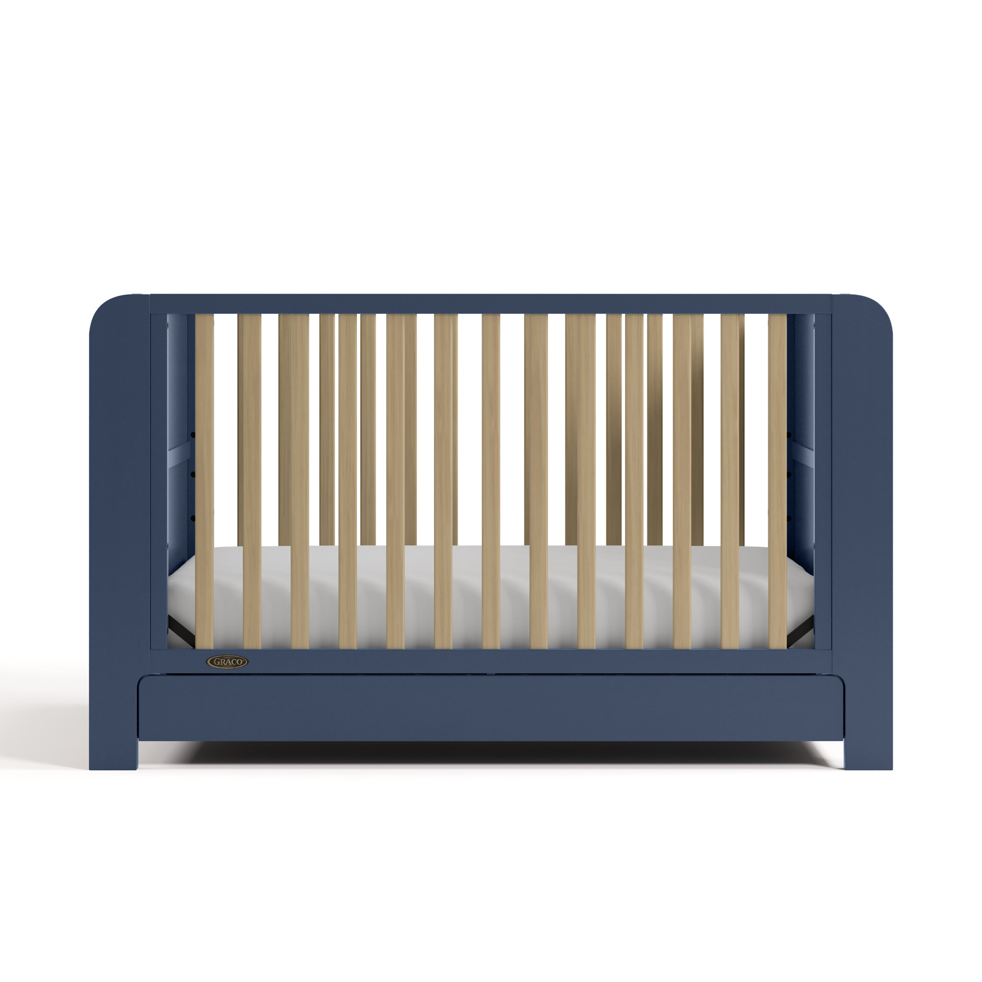 Read-With-Me 4-In-1 Convertible Crib With Drawer, Midnight Blue/Driftwood, Crib