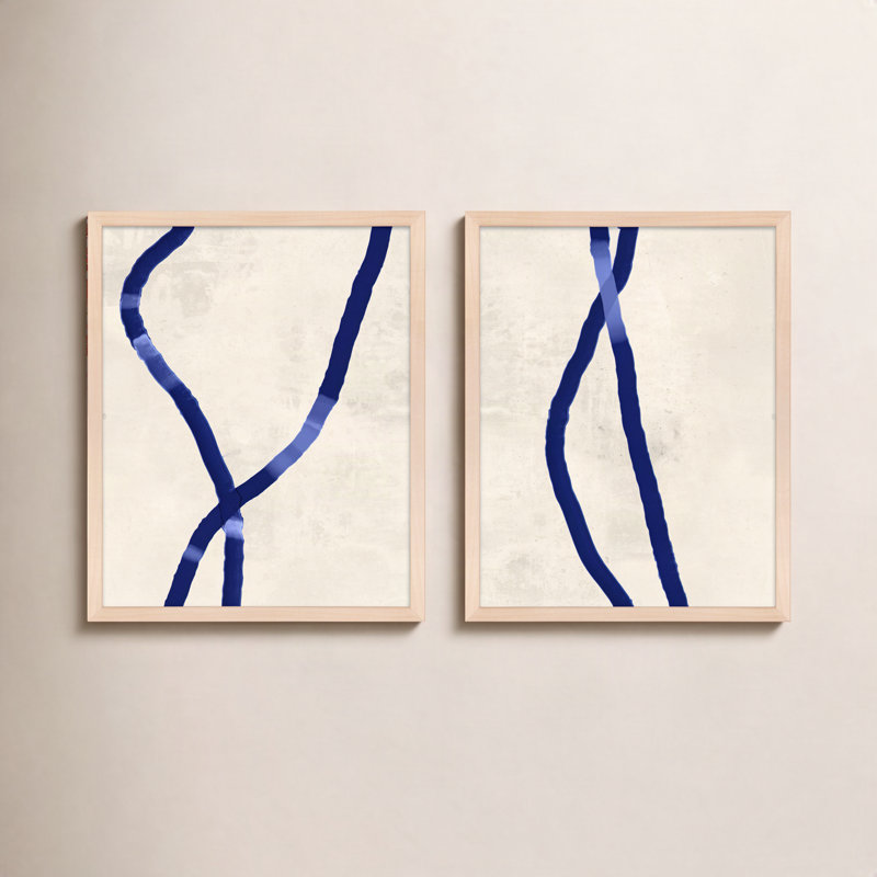 Blue Rope Print by Jacques Pilon, 20" H x 32" W x 1.25" D, Brown Framed