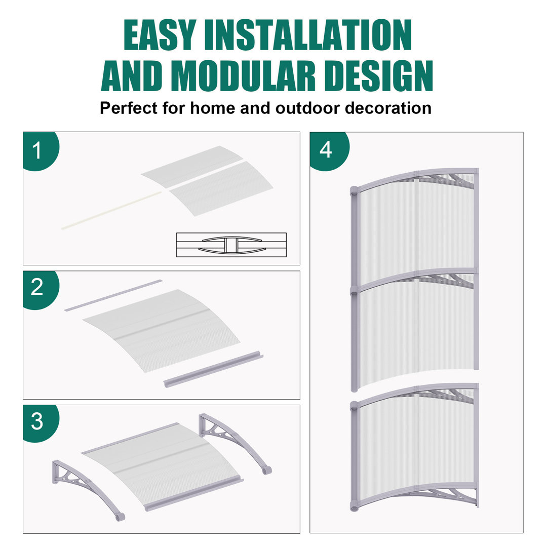 Front Door Canopy with Built-in Rain Gutter – 40" Depth Polycarbonate Overdoor & Window Awning, Weatherproof Porch & Entrance Canopy