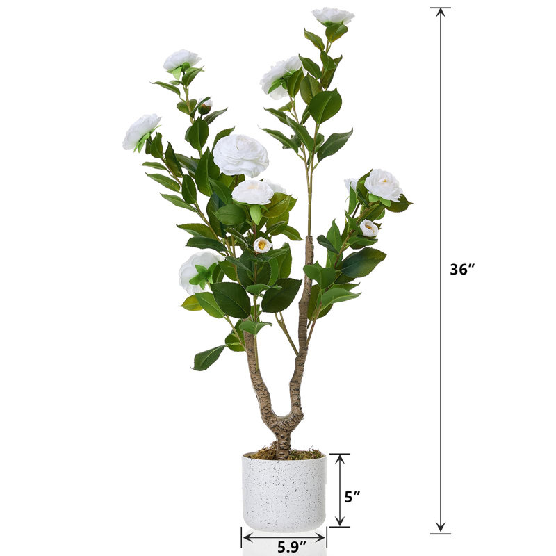 Arbre de camélia artificiel en pot pour le bureau extérieur, 1