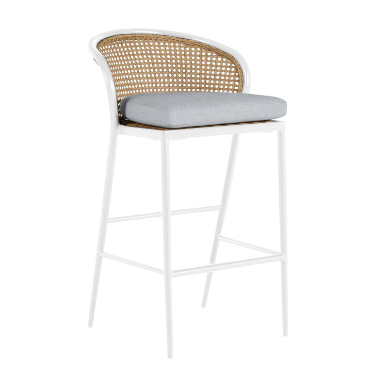 Havana 23.63 Patio Bar Stool with Cushion, Chalk/Natural Resin, No Welt, Linen Chambray