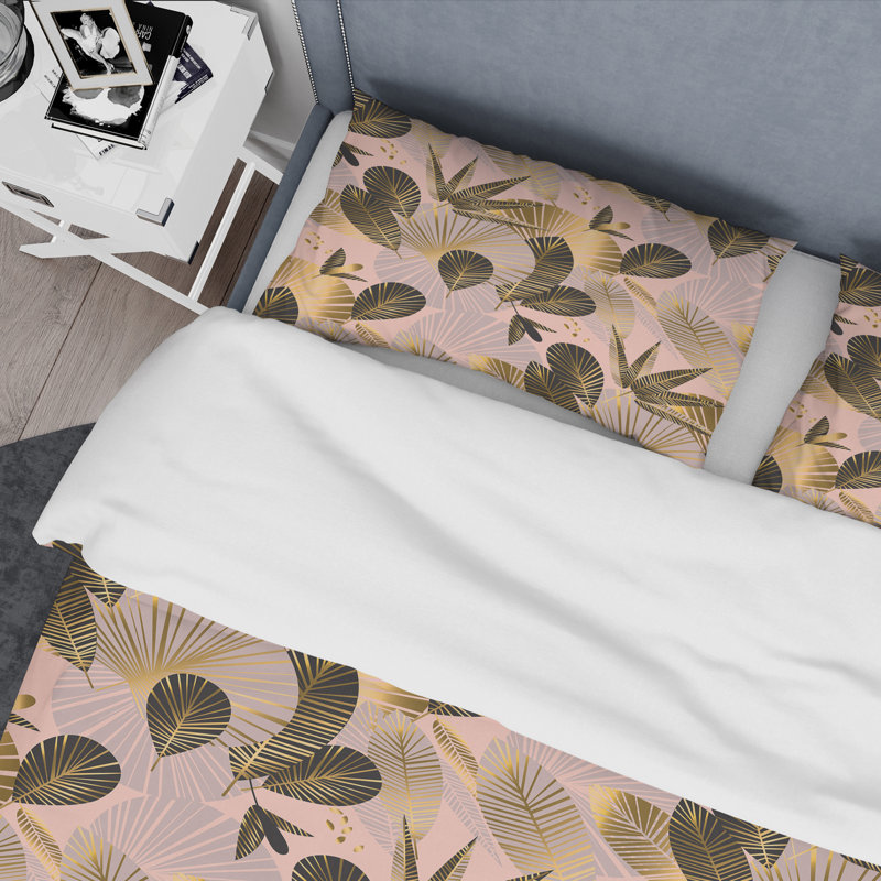Ensemble de housse de couette mid-century feuillage iii, Housse simple + 1 taie décorative