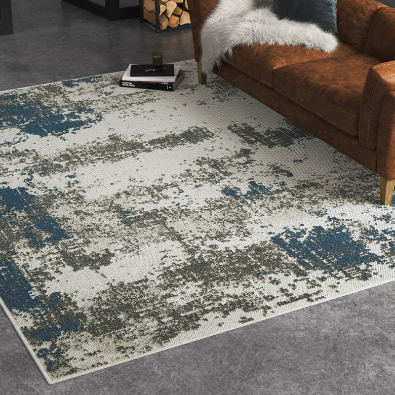 Tapis intérieur / extérieur gris clair / bleu Belden, Rectangle 7 pi 10 po x 10 pi
