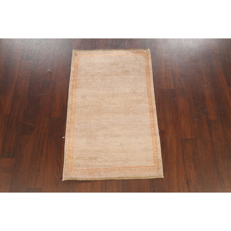 Tapis beige noué à la main de conception unique 2 pi 8 po x 4 pi 3 po