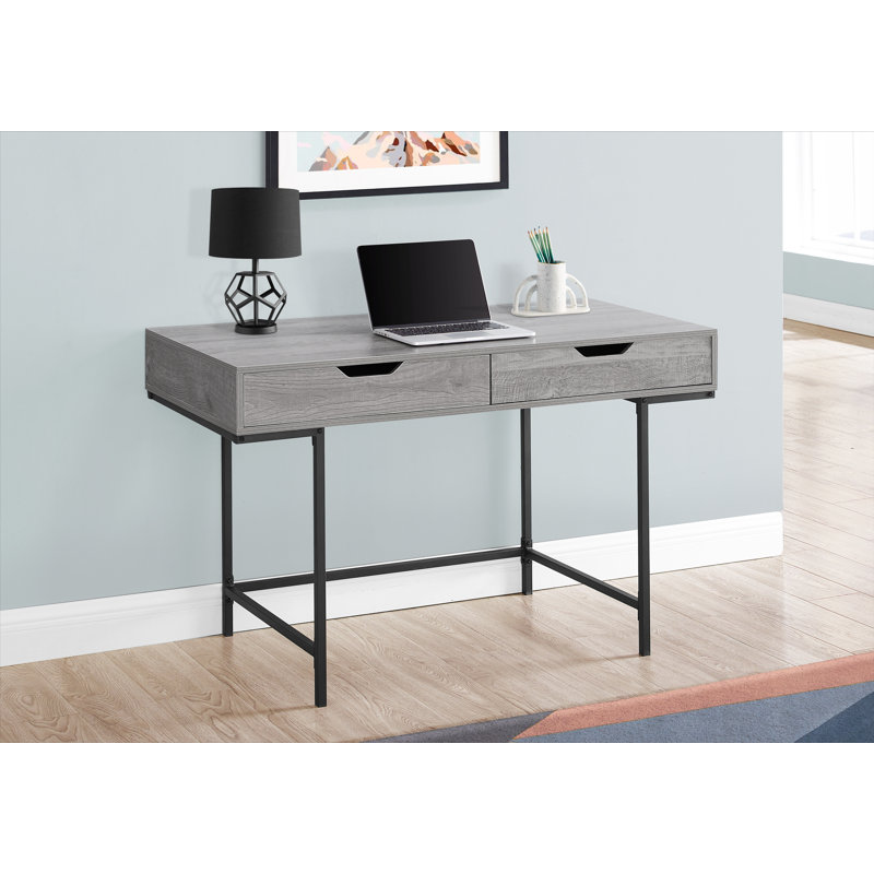Modern Minimalist Computer Desk, Grey Wood-Look
