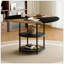 Table de salle à manger circulaire de 47,3 pouces de diamètre avec épissure moderne - rangement double couche, couleur diagonale en bois et noire en forme d'éventail, interprétant l'esthétique et la fonctionnalité de la maison.-472193785