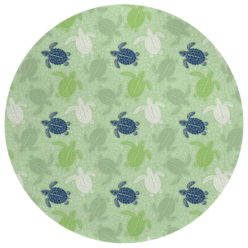 Tapis intérieur / extérieur en polyester tissé à la machine en vert, Rond 8 pi