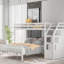 Lit mezzanine simple au-dessus d'un lit double blanc, escalier et lit avec rangement pratique pouvant accueillir 3 personnes confortablement,-1031697448