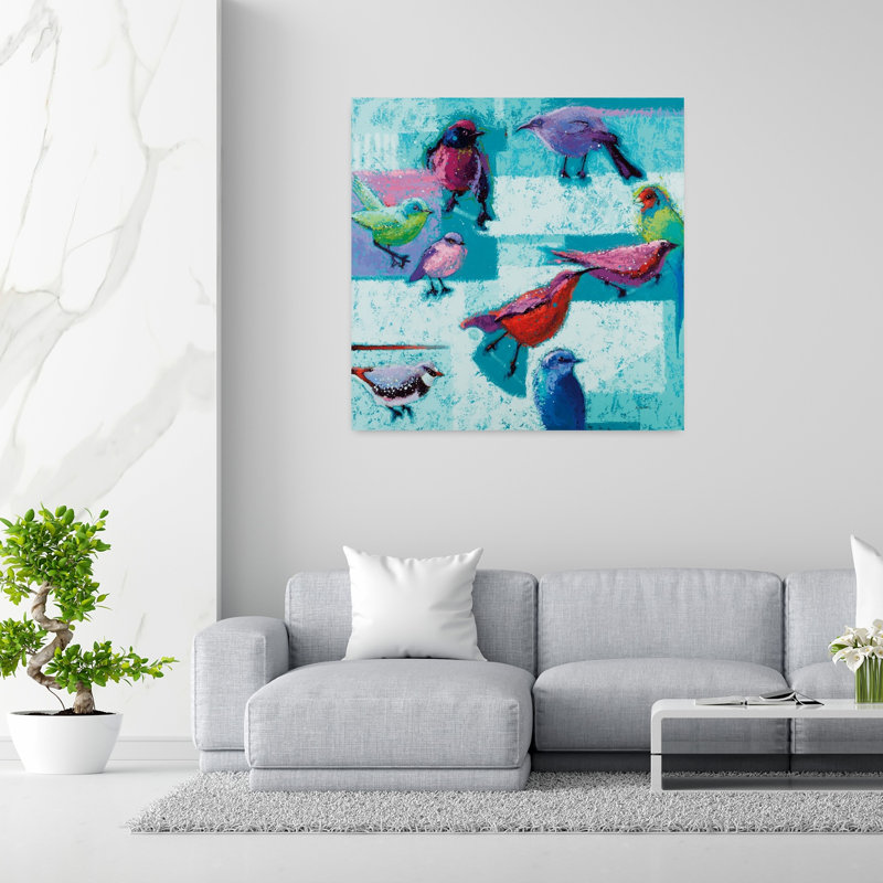 Art d'oiseau contemporain abstrait Odd Flock, H 48 po x l 48 po