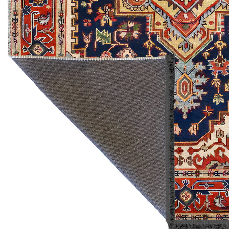 Tapis décoratif rétro bourgogne à motifs traditionnels, Rectangle 4 pi 11,06 po x 7 pi 6,55 po
