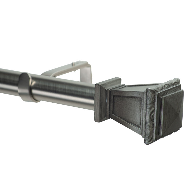 Tringle à rideaux simple 1,125 Clukey, H 3,5 po x l 120 po x P 5,25 po, Argent antique