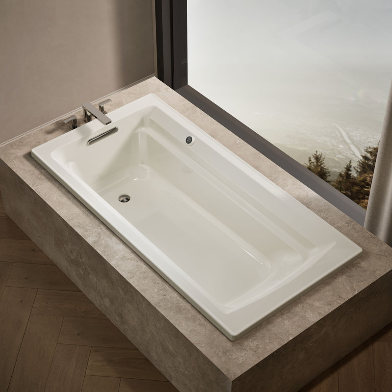 Archer 72" x 36" Drop-in Soaking Acrylic Bathtub with Heated, Biscuit