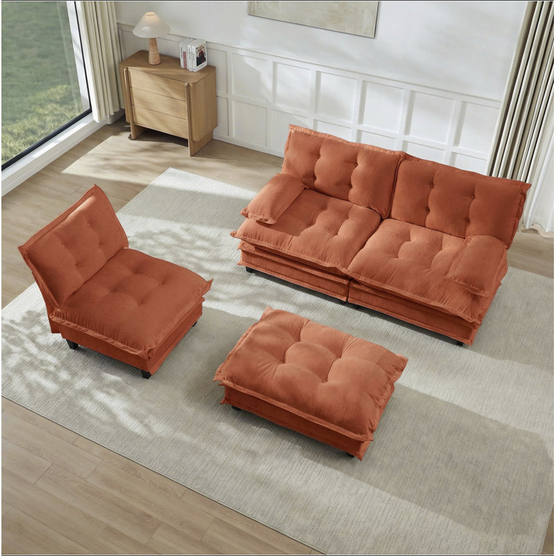 Canapé modulaire modulaire en forme de L 107 po avec repose-pieds en chenille de 107 po avec repose-pieds en treillis confortable, chambre à coucher et appartement