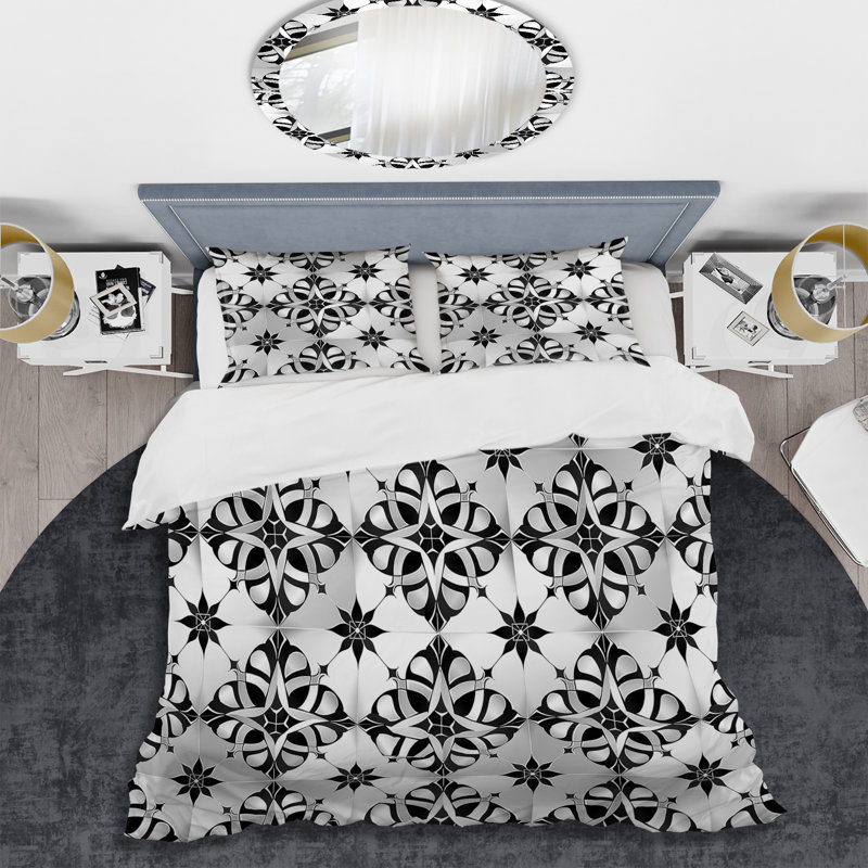 Ensemble de housse de couette moderne noir et blanc Charm I, Housse de couette très grand et 2 très grandes t