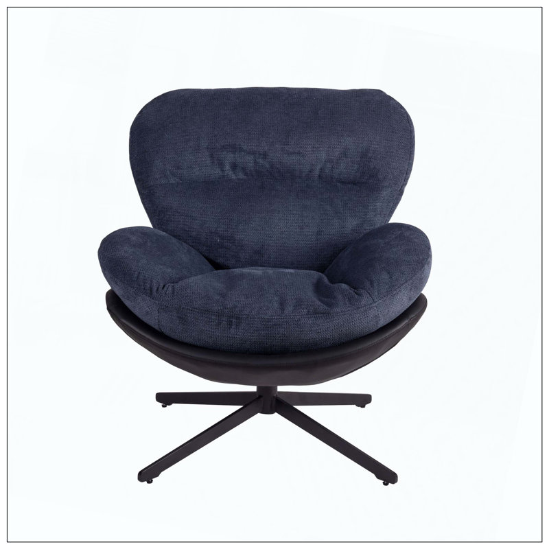 Sarmiento Chenille 360 Degree Rotation Swivel Accent Chair with Metal Base, Navy Blue