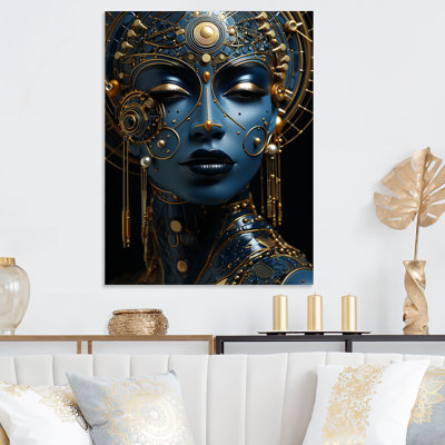 Or et bleu, femme déesse Portrait II - femme déesse, art mural en métal