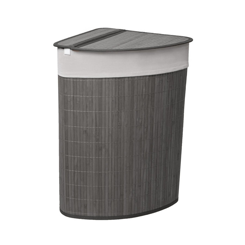 MantraRaj 58L Bamboo Laundry Bin with Handles Triangle Foldable Storage Hamper (Grey)
