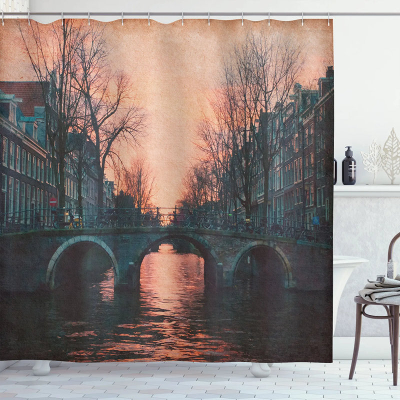 Ensemble de rideau de douche rétro bridge Tamekia, H 75 po x l 69 po